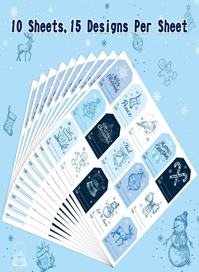Haooryx Christmas Gift Tag Stickers - 150Pcs Adhesive Winter Christmas Name Tag Blue Snowmen Labels Sticker Xmas to and from Sticker for Festival Holiday Present Box Package Decor Supply(Blue,10Sheet) - Image 2
